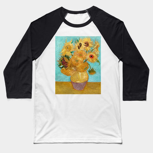 Vase with Twelve Sunflowers by van Gogh Baseball T-Shirt by MurellosArt